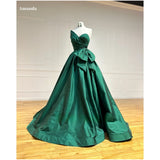 Cinessd Customized Green Bow Slanted Shoulders  A-line Taffeta vestidos de fiesta Floor-Length A-line Wedding Dress