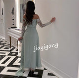 Cinessd Customized Simple Chiffon Pleat Pattern A-line Off-the-shoulder Long Dresses Bespoke Occasion Dresses Pastrol Classic