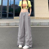 Cinessd Party Outfit Rimocy High Waist Summer Cargo Pants Women Streetwear Drawstring Thin Parachute Pants Woman Solid Color Wide Leg Y2k Trouses