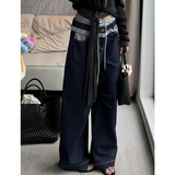 Cinessd Party Outfit Blue Womens Jeans High Waist Vintage Design Hip Hop Straight Baggy Denim Pants Street Y2K American Style Wide Leg Denim Trouser