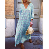 Cinessd - Fashion Women Boho Deep V Neck Floral Long Maxi Dress