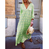 Cinessd - Fashion Women Boho Deep V Neck Floral Long Maxi Dress