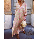 Cinessd - Fashion Women Boho Deep V Neck Floral Long Maxi Dress