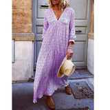 Cinessd - Fashion Women Boho Deep V Neck Floral Long Maxi Dress