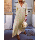 Cinessd - Fashion Women Boho Deep V Neck Floral Long Maxi Dress