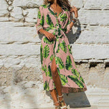 Cinessd - Fashion Women Summer Boho Floral Slit Long Maxi Dress Holiday Party Ladies Casual Beach Loose Dresses Sundress