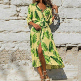 Cinessd - Fashion Women Summer Boho Floral Slit Long Maxi Dress Holiday Party Ladies Casual Beach Loose Dresses Sundress