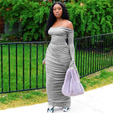 Cinessd - Fashion Women's Long Sleeve Bodycon Maxi Dress Secy Elegant Ladies Off Shoulder Evening Party Long Wrap Dress