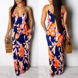 Cinessd - Fashion Women's Maxi Long Boho Dress Hot V Neck Sleeveless New Floral Summer Beach Cocktail Party Loose Sundress