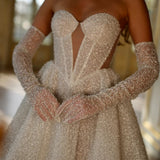 Cinessd Customized White Beaded Glove Ball Gown A-line Strapless Serene Hill Dresses Prom After Party 2025