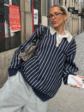 Cinessd party outfit  Rockmore Chic Casual Oversize Striped Sweatshirt Korean Fashion Autumn Long Sleeve Top Women's Pullovers All Match Y2k 2000s Y2k