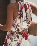 Cinessd - Halter Style Women Summer Floral Dress Casual Boho High Waist Long Maxi Holiday Party Sleeveless Loose Dress Clothes