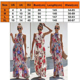 Cinessd - Halter Style Women Summer Floral Dress Casual Boho High Waist Long Maxi Holiday Party Sleeveless Loose Dress Clothes