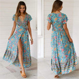 Cinessd - Holiday Long Dress Women's Boho Dresses Lady Boho Floral V-neck Long Maxi Dress Summer Beachwear Sundress