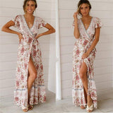 Cinessd - Holiday Long Dress Women's Boho Dresses Lady Boho Floral V-neck Long Maxi Dress Summer Beachwear Sundress