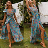 Cinessd - Holiday Long Dress Women's Boho Dresses Lady Boho Floral V-neck Long Maxi Dress Summer Beachwear Sundress