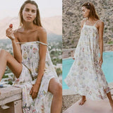 Cinessd - New Women Boho Floral Long Maxi Dress Summer Beach Ladies Sleeveless Party Holiday Casual Loose Sundress