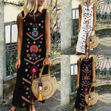 Cinessd - New Women Boho Floral Sleeveless Slit Fashion Ladies Long Holiday Casual Summer Print Beach Dress Sundress Hot