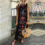 Cinessd - New Women Boho Floral Sleeveless Slit Fashion Ladies Long Holiday Casual Summer Print Beach Dress Sundress Hot