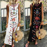 Cinessd - New Women Boho Floral Sleeveless Slit Fashion Ladies Long Holiday Casual Summer Print Beach Dress Sundress Hot