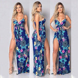 Cinessd - New Women Summer Vintage Boho Sleeveless Long Maxi Dress Ladies V-Neck Fashion Beach Party Dress Sundress