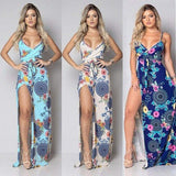 Cinessd - New Women Summer Vintage Boho Sleeveless Long Maxi Dress Ladies V-Neck Fashion Beach Party Dress Sundress