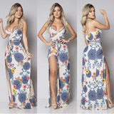 Cinessd - New Women Summer Vintage Boho Sleeveless Long Maxi Dress Ladies V-Neck Fashion Beach Party Dress Sundress