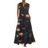 Cinessd - Printed Bohemian Ethnic Style Beach Maxi Dress