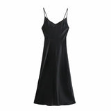 Cinessd - Elegant V-Neck Female Satin Long Dress