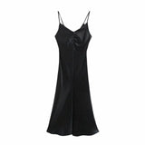 Cinessd - Elegant V-Neck Female Satin Long Dress