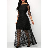 Cinessd - Summer Women Dress Polka Dot Print Lace Maxi Dresses For Women Elegant Ladies Dresses Casual Black Plus Size Evening Party Dress