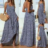 Cinessd - Summer Women's Bohemian Floral Sling V-neck Dress Fashion Ladies Sleeveless Holiday Maxi Dress Sundress