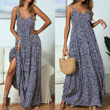 Cinessd - Summer Women's Bohemian Floral Sling V-neck Dress Fashion Ladies Sleeveless Holiday Maxi Dress Sundress