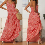 Cinessd - Summer Women's Bohemian Floral Sling V-neck Dress Fashion Ladies Sleeveless Holiday Maxi Dress Sundress