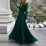 Cinessd - Women Lady V Neck Long Sleeve Maxi Dress