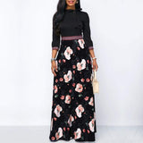 Cinessd - Women Long Maxi Dresses Boho Floral Hollow Neck Three Quarter Sleeve Ethnic Summer Beach Female Stylish Style Dress