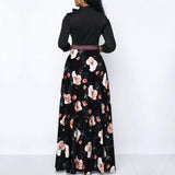 Cinessd - Women Long Maxi Dresses Boho Floral Hollow Neck Three Quarter Sleeve Ethnic Summer Beach Female Stylish Style Dress