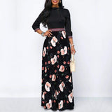 Cinessd - Women Long Maxi Dresses Boho Floral Hollow Neck Three Quarter Sleeve Ethnic Summer Beach Female Stylish Style Dress