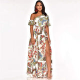 Cinessd - Women's Boho Maxi Dress Fashion Ladies Casual One Shoulder Floral Holiday Summer Beach Evening Party Long Sundress