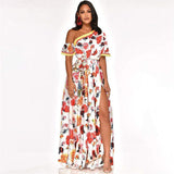 Cinessd - Women's Boho Maxi Dress Fashion Ladies Casual One Shoulder Floral Holiday Summer Beach Evening Party Long Sundress