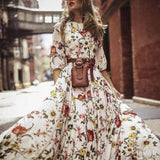 Cinessd - Women's Boho Maxi Dress Floral Summer Beach Party Long Sundress Fashion Ladies Casual Daily Half Sleeve Dress Clothes