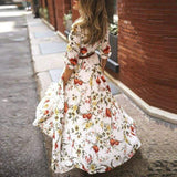 Cinessd - Women's Boho Maxi Dress Floral Summer Beach Party Long Sundress Fashion Ladies Casual Daily Half Sleeve Dress Clothes