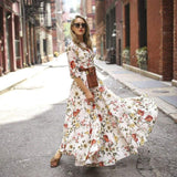 Cinessd - Women's Boho Maxi Dress Floral Summer Beach Party Long Sundress Fashion Ladies Casual Daily Half Sleeve Dress Clothes