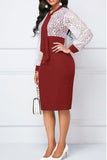 Cinessd Red Casual Elegant Solid Bandage Hollowed Out Patchwork O Neck One Step Skirt Dresses