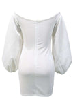 Cinessd White  Solid Backless V Neck Long Sleeve Dresses