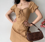 Cinessd - Western Khaki Tie Dress ~ HANDMADE