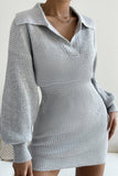Cinessd Grey Casual Solid Patchwork Turndown Collar Long Sleeve Dresses