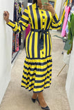 Cinessd Black Casual Striped Print Patchwork Turndown Collar Shirt Dress Dresses