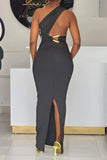 Cinessd Black  Daily Party Elegant Simplicity Backless Slit Solid Color Asymmetrical Dresses