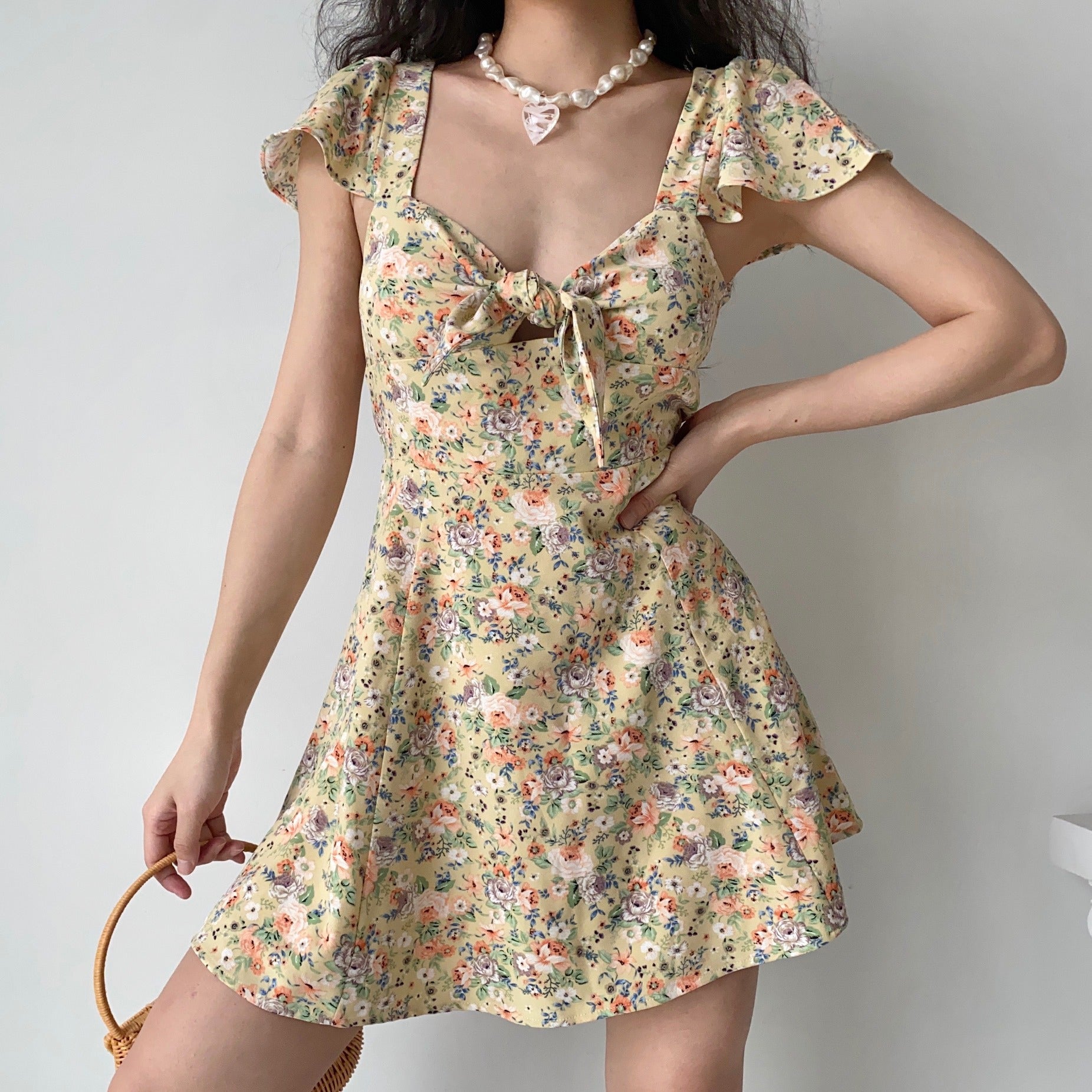 Cinessd - Magnolia Floral Bowknot Dress ~ HANDMADE